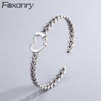 FOXANRY Silver Color Bracelet for Women New Fashion Elegant Sweet Couples Simple Hollow LOVE Heart Bangles Party Jewelry