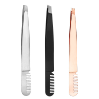 3pcs Professional Eyebrow Tweezer with Eyebrow Brush Comb Stainless Steel Eyelashes Extension Tweezers Double Eyelids Pinzette