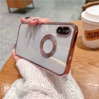 ❡ casing clear Compatible with iPhone 7 8 plus case iP x xs max xr 6 6s se 2020 Luxury Plating Exposed Logo Transparent Silicone Shockproof Soft Phone Case
