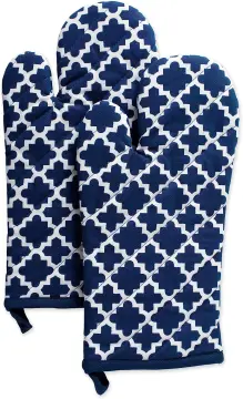 DII Nautical Blue Damask Oven Mitt and Potholder Set - 100% Cotton