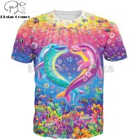 2023 In stock  PLstar Cosmos Lisa Frank Dolphin Heart T-Shirt Cartoon sea animal 3d Print Unisex t shirts summer style Streetwear Casual tea，Contact the seller to personalize the name and logo