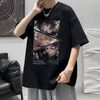 เสื้อยืดโอเวอร์ไซส์เสื้อยืดแขนสั้นAnime Demon Slayer short-sleeved T-shirt male anime cartoon fashion short-sleeved T-shirt newS-5XL S-5XL