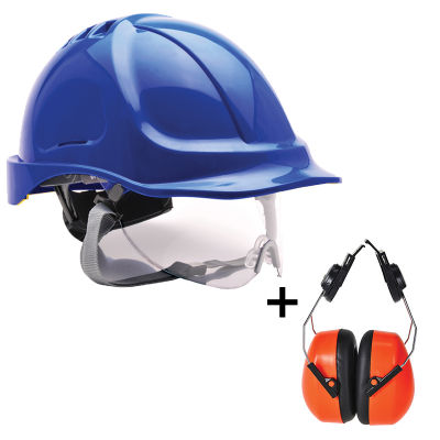 Portwest PW55 Endurance Visor Helmet ABS Work Hard Hat with Retractable Clear Anti-fog Lens Safety Working Protective Helmet