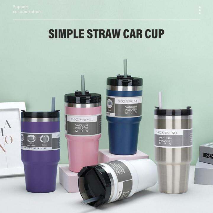 Large Capacity Thermos Cup with Straw Double Insulation Portable Cup Car Mug Cup Thermos X6F9