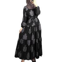 （A Simple）㍿ Yourcolors Plus Size Casual Loose O-Neck Long Sleeve Floral Maxi Dress