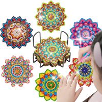 CHENISTORY 6pc/sets Diamond Painting Coasters With Holder Mandala Flower Texture Gift Handiwork Diy Sets Artwork For Beginners