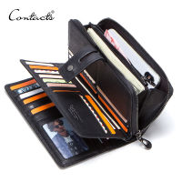 CONTACTS genuine leather men long wallet with card holders male clutch zipper coin purse for cell phone business luxury wallets