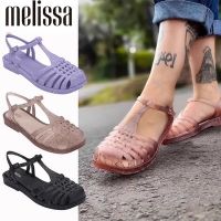 2023 New Melissa Womens Vintage Sandals Square Headed Woven Hollow Jelly Shoes Adult Girls Baotou Sandal Ladies T-shaped Sandal