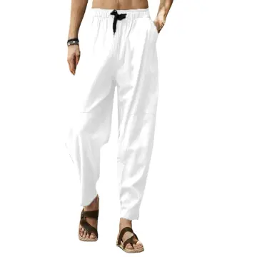 White cotton clearance drawstring pants mens