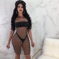 ❐▧✌ BKLD 2021 See Through Fishnet Dress Mini Dress Women Diamond Mesh Sheer Half Sleeve Sexy Bodycon Dress Party Beach Sundresses