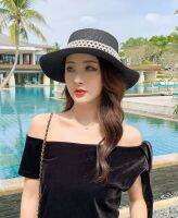 Vinidabkk3 หมวก visor  elegant pearl ฝรั่งเศส หมวกฟางแบนผู้หญิงฤดูร้อน outing ครีมกันแดด sun หมวกแฟชั่น all-match แบน brim Br