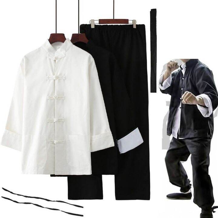 Chinese Traditional Tang Suit Set Men Bruce Lee Kung Fu Practice ...