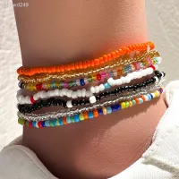 【CW】✘☞♕  7Pcs/Set New Beaded Anklet Color Elastic Ankle The Leg Foot Chain Beach Jewelry