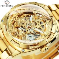 ZZOOI Forsining Transparent Skeleton Gold Watch for Men Mechanical Wristwatches 2021 Vintage Engraved Automatic Watches Mens Steel