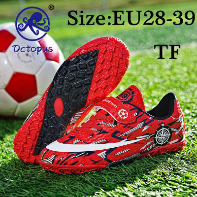 รองเท้า EU28-39ปลาหมึกคริสเตียโน่โรนัลโด้รองเท้าฟุตบอลเด็ก TF เล็บหักหญ้าเทียมกันลื่นทนทานต่อการฉีกขาดสำหรับเด็กนักเรียนประถมและมัธยมรองเท้าเกมมืออาชีพ