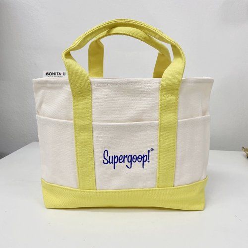 กระเป๋าผ้า Supergoop หูสั้น สีขาวเหลือง