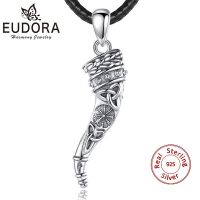 Eudora 925 Sterling Silver Viking Horn Necklace For Women Man Compass Norse Viking Amulet Pendant Personality Jewelry Party Gift