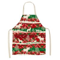 Christmas Elk Gingerbread Man Print Apron Sleeveless Cotton Linen Kitchen Utensils Household Baking Anti Fouling Clothing Apron Aprons