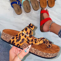 Beach Flat Ladies Shoes Casual Women Flat Platform Sandals Weave Shoe Leopard Print Shoes Flip-flops Sandals Large Size 35~43