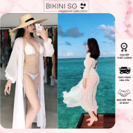 Áo choàng dài bikini đi biển màu đen trắng HÌNH CHỤP THẬT thumbnail