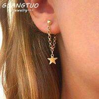 [HOT] Fashion Simple Personality Pentagram Star Back Hanging Drop Earrings Korean Metal Chain Dangle Brincos Women 39;s Jewelry