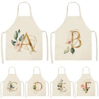 Flower Alphabet Pattern Kitchen Apron For Women Fresh Cotton Linen Bib House Cleaning Pinafore Home Cooking Apron Accessories