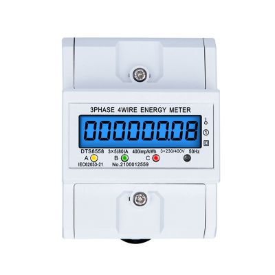 DTS8558 Din Rail 3 Phase 4 Wire Electric KiloWatthour Power Consumption Wattmeter KWh 5(80)A 50Hz LCD