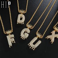 Hip Hop Iced Out Bling Cubic A-Z Drip Crown Zircon Letters Necklaces &amp; Pendant Chain For Men Jewelry Fashion Chain Necklaces