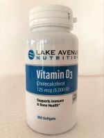 (พร้อมส่ง) วิตามินดี 3 เข้มข้นสูง Lake Avenue Nutrition, Vitamin D3 125 mcg 360 แคปซูลเจล