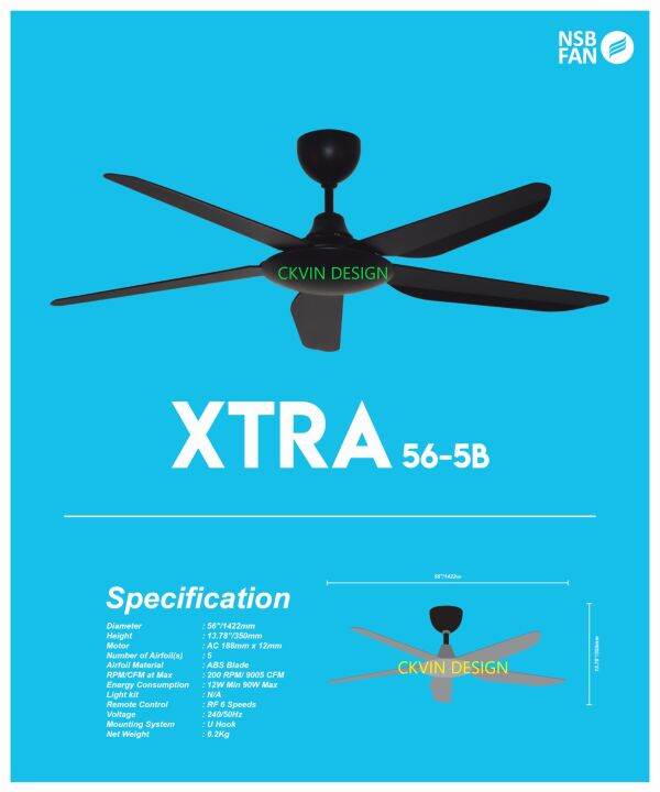 NSB CEILING FAN XTRA 56 INCH AC MOTOR 5 BLADES WITH REMOTE CONTROL [Twin Pack] Lazada
