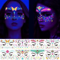 【YF】 Waterproof Temporary Tattoo Sticker Masquerade Neon Fluorescent Face Music Festival Glowing Fake Makeup Glitter