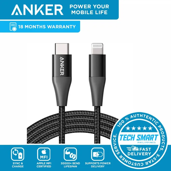 READY STOCK】 ☉Anker Powerline+ II USB C to Lightning Cable Mfi Nylon Braided  for iPhone PD Supported (3ft6ft)◎ | Lazada PH