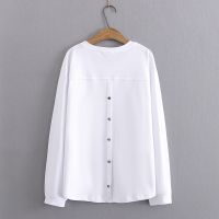 【มีไซส์ใหญ่】Plus Size XL-3XL Womens Long Sleeved White Black Shirts Oversized A-line Solid Color Female Tops with Back Buttons Oversized A-line Top