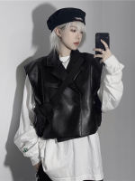 2022 New Leather Vest Spring Autumn Motorcycle Punk Vest Uni Harajuku Trend High-end Casual Sleeveless Short Leather Jacket