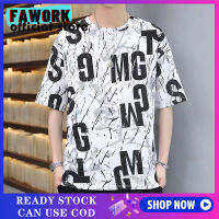 FAWORK เสื้อเสื้อยืดนำเทรนด์แขนสั้นยอดนิยมคอกลมใหม่ผู้ชายฤดูร้อนมีแบรนด์