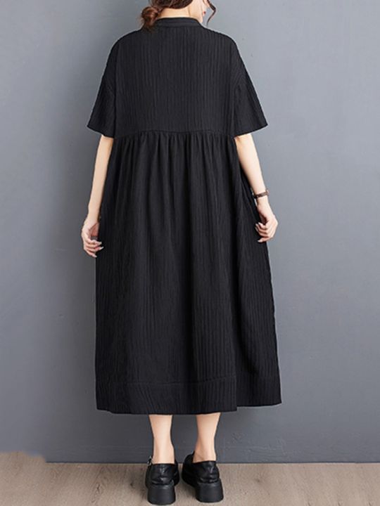 xitao-dress-temperament-summer-casual-fashion-loose-stand-collar-dress