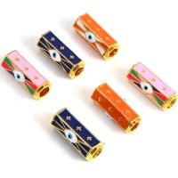 1 Piece  Religious Large Hole Charm Beads Enamel Evil Eye Metal Hexagonal Prism  Loose Beads Gold Color For DIY Jewelry Pendants Beads