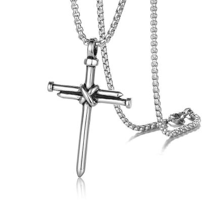 【CW】Black Stainless Steel Necklace Men Nail Cross Pendant Chain Necklace Christian Church Necklace Hip-hop Punk Party Jewelry Gift