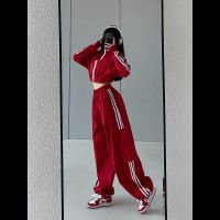 【CC】♟►  2 Piece Striped Tracksuit Pant Sets Korean Fashion Loose Joggers Coats Trousers