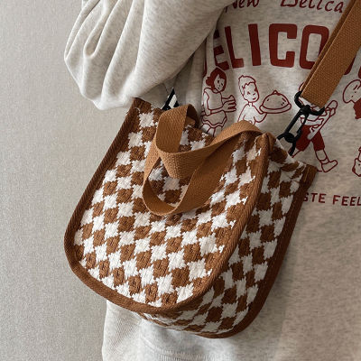 Japanese Style Rhombus Canvas Crossbody Bag Female 2023 New Korean Style Ins Student Outdoor All-Matching Shoulder Hand Bag