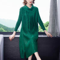 Women Pleated Long-sleeved Dress Ladys New Loose Irregular A-line Dress