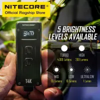 NITECORE พวงกุญแจไฟฉาย T4K 4000ลูเมนมือถือแบบพกพาชาร์จ USB-C ได้สว่างมากโคมไฟกุญแจอีดีซีฉุกเฉินพร้อมแบตเตอรี่