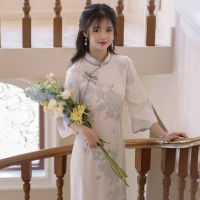 2022ใหม่ Elegant Cheongsam สาววินเทจสไตล์จีนผู้หญิงชุดยาวฤดูร้อน Qipao