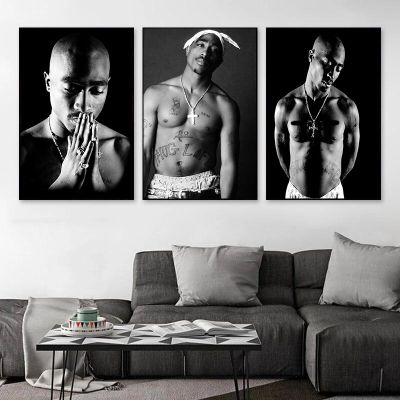 Tupac โปสเตอร์สีดำและสีขาว HiP Hop Singer 2PAC ผ้าใบพิมพ์ภาพวาด Rap Legend Wall Art ภาพ Home Boy Room Decor