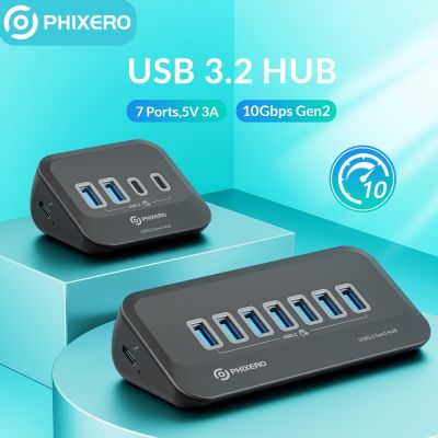 PHIXERO 10Gbps 7พอร์ตเร็วอะแดปเตอร์ไฟ USB 3.2ฮับตัวแยก Type C สถานีตัวเสียบสวิตซ์การ์ดรีดเดอร์ SD ฮับ USB สำหรับ Macbook PC Feona