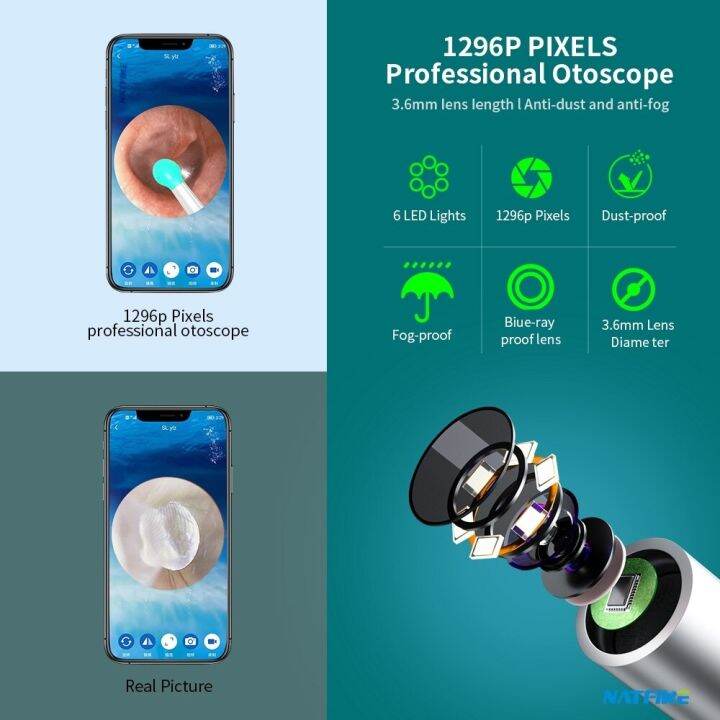 natfire-wireless-ear-wax-remover-luminous-otoscope-ear-cleaner-1296p-hd-visual-ear-sticks-endoscope-mini-camera-health-care