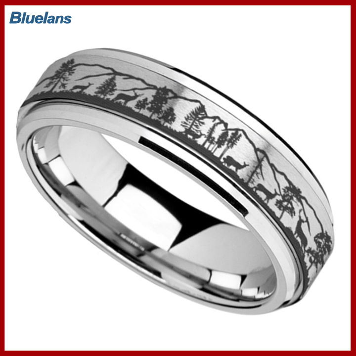 bluelans-แหวนสปินเนอร์หมุนได้ทำจากเหล็กไทเทเนียมพิมพ์ลายเขากวางป่าสุดสร้างสรรค์สำหรับทุกเพศ