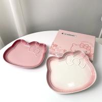 นำเข้าฝรั่งเศส ชุดช้อนส้อมเด็ก Hellokitty 2 จานขนม สีชมพู เซรามิก