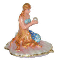 Bejeweled Mermaid on Scallop Shell Trinket Box Metal Jewelry Box Ring Holder Figurine Collectible Gifts