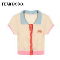 PEAR DODO เสื้อยืดเสื้อโปโลแขนสั้นเสื้อคาร์ดิแกนแบบถักเกาหลีสำหรับผู้หญิง